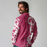 Breast Cancer Awareness Maori Long Sleeve Polo Shirt Koru Kowhaiwhai - Polynesian Pride