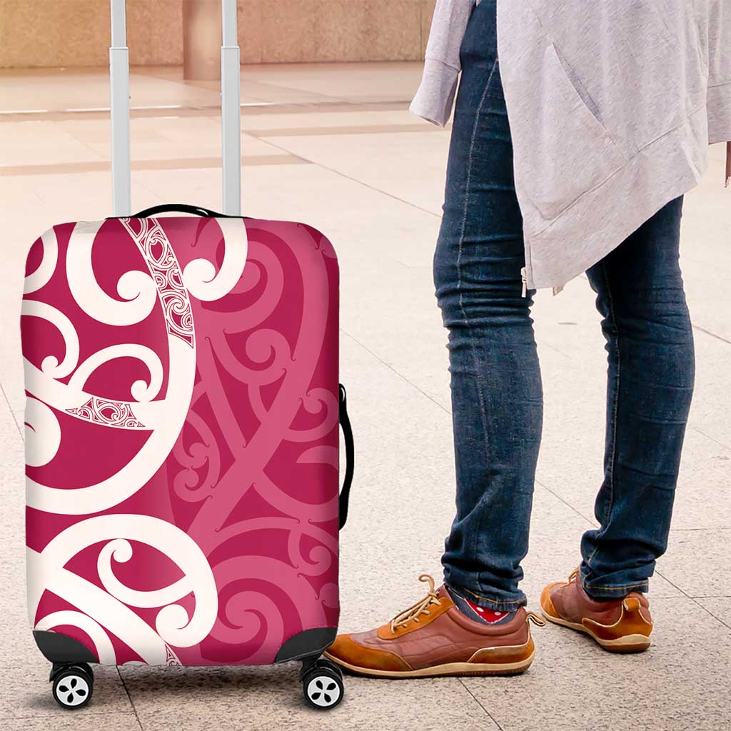 Breast Cancer Awareness Maori Luggage Cover Koru Kowhaiwhai - Polynesian Pride