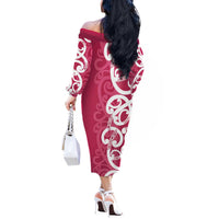 Breast Cancer Awareness Maori Off The Shoulder Long Sleeve Dress Koru Kowhaiwhai - Polynesian Pride