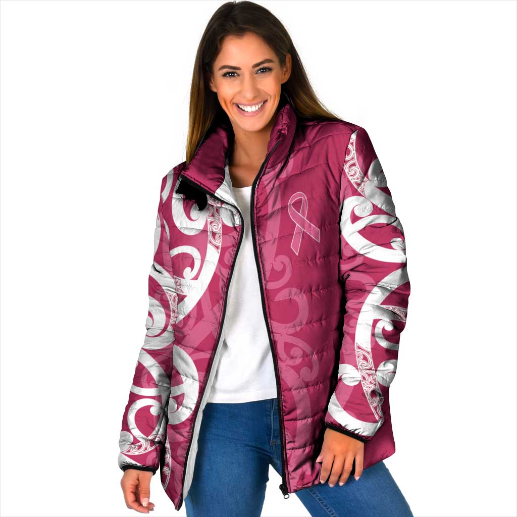 Breast Cancer Awareness Maori Padded Jacket Koru Kowhaiwhai - Polynesian Pride