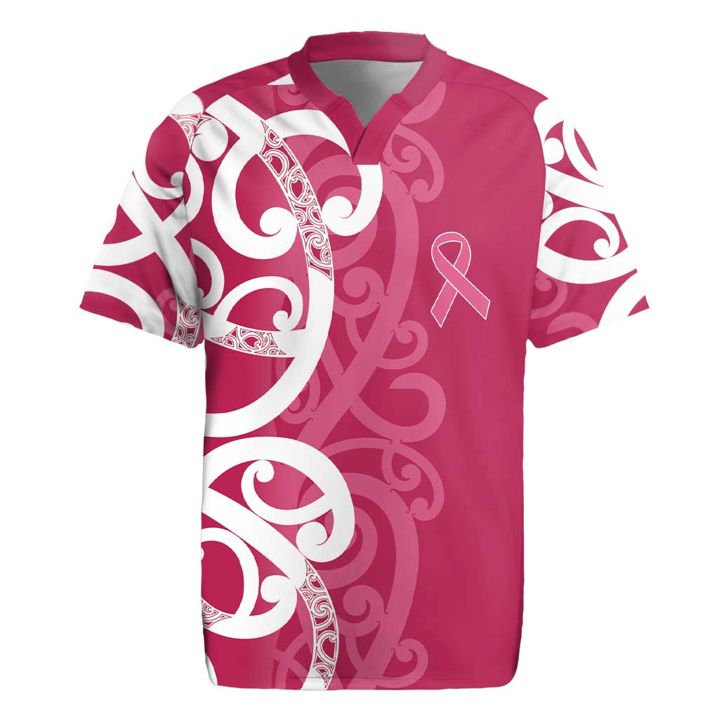 Breast Cancer Awareness Maori Rugby Jersey Koru Kowhaiwhai - Polynesian Pride