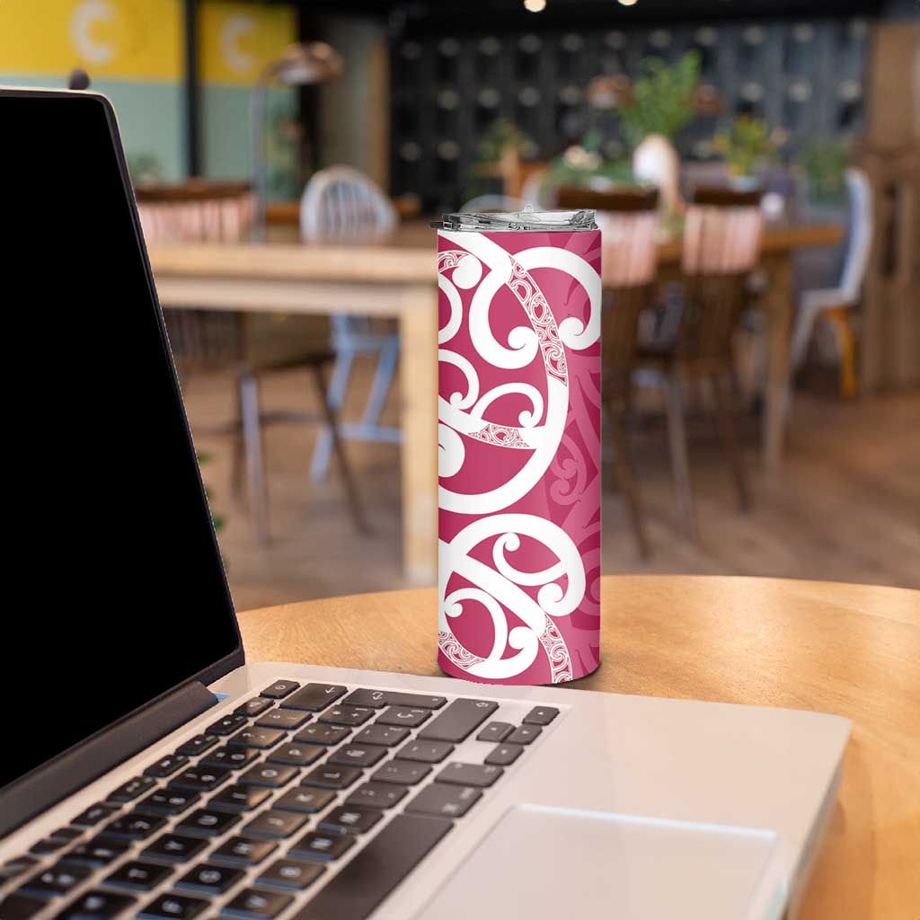 Breast Cancer Awareness Maori Skinny Tumbler Koru Kowhaiwhai - Polynesian Pride