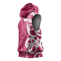 Breast Cancer Awareness Maori Sleeveless Hoodie Koru Kowhaiwhai - Polynesian Pride