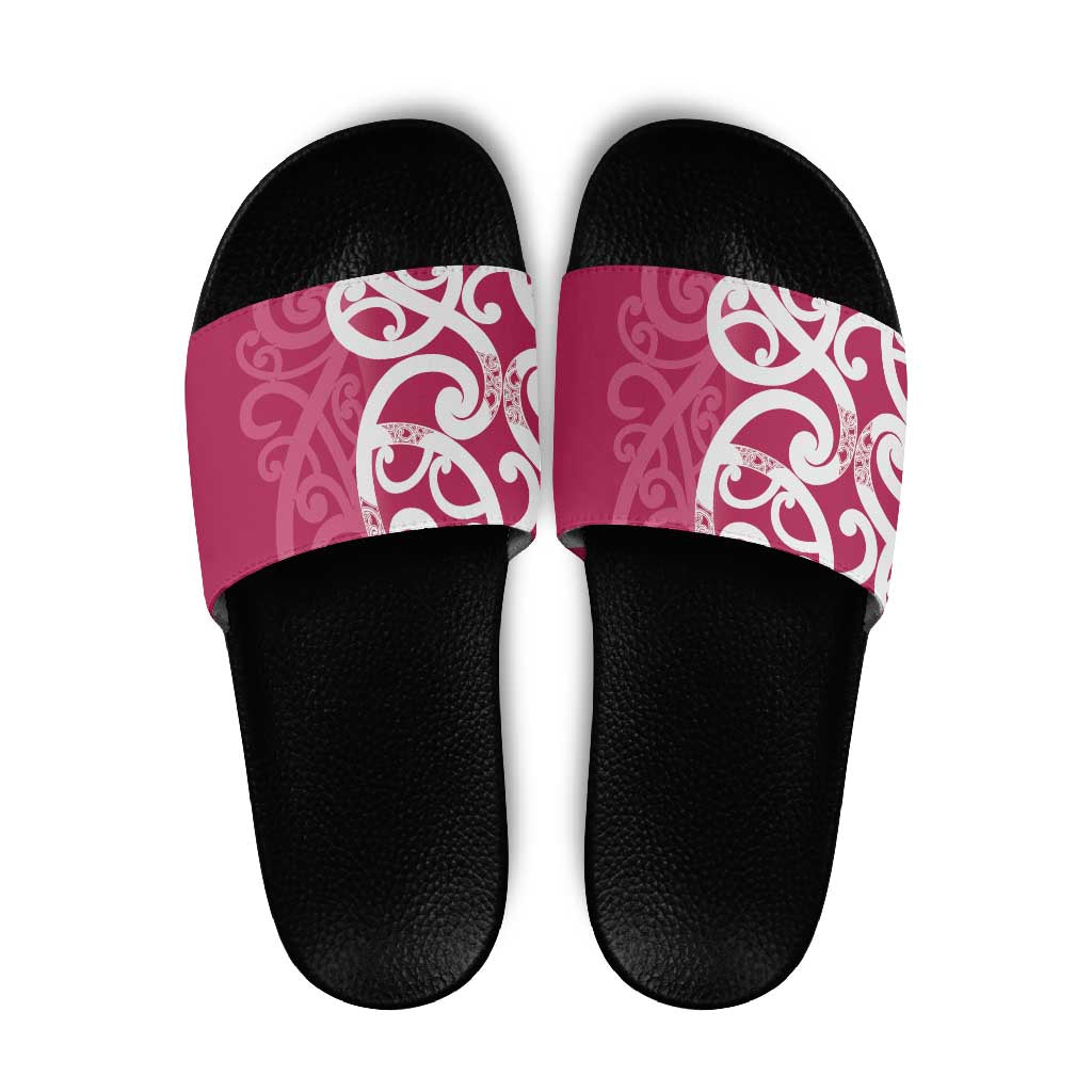 Breast Cancer Awareness Maori Slide Sandals Koru Kowhaiwhai - Polynesian Pride