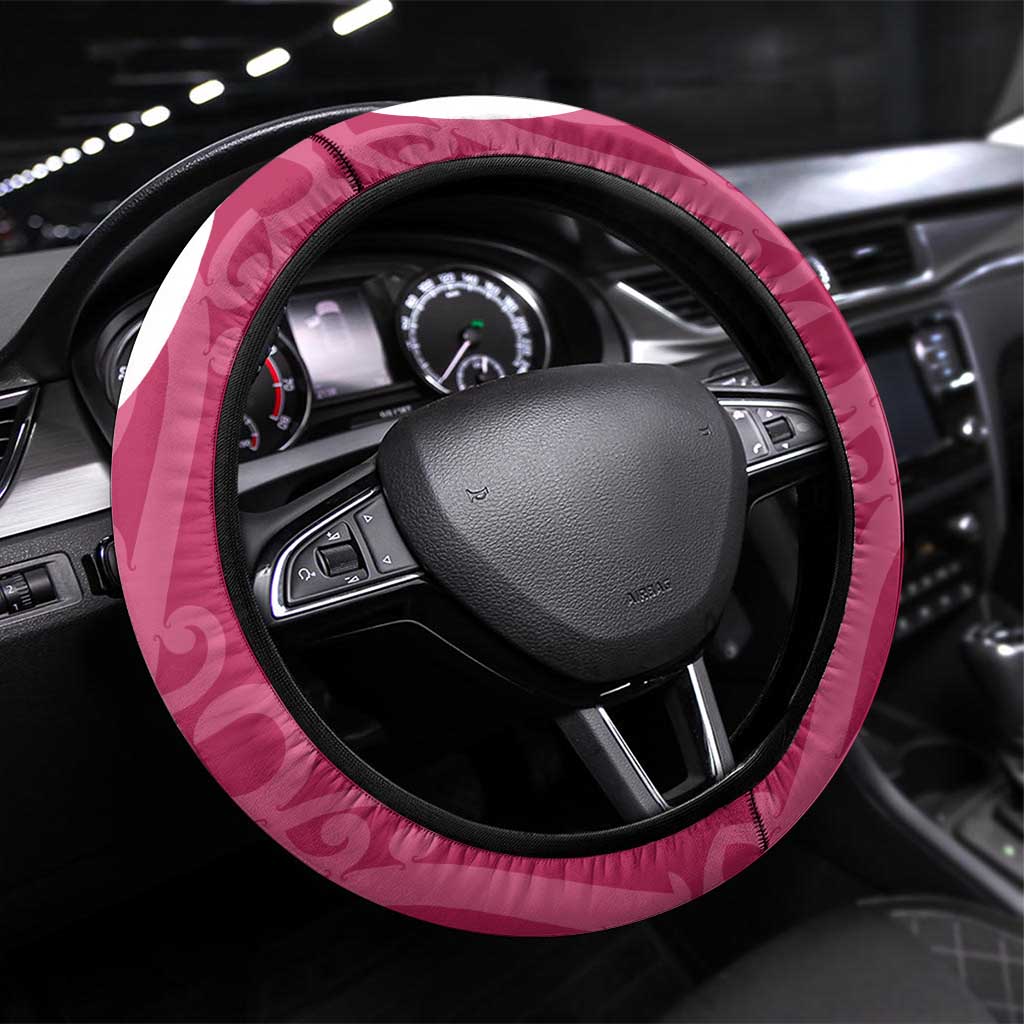 Breast Cancer Awareness Maori Steering Wheel Cover Koru Kowhaiwhai - Polynesian Pride