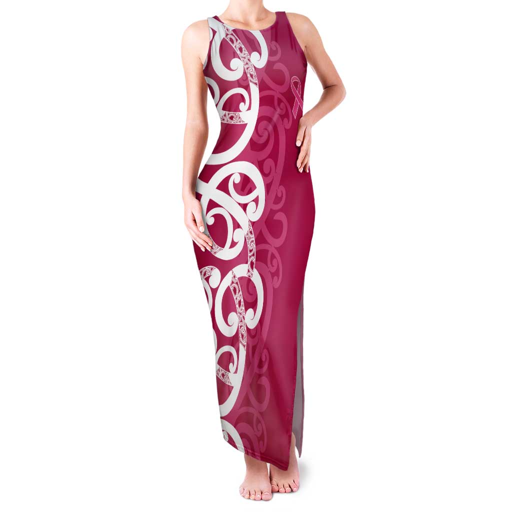 Breast Cancer Awareness Maori Tank Maxi Dress Koru Kowhaiwhai - Polynesian Pride