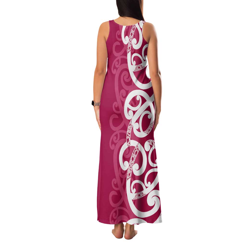 Breast Cancer Awareness Maori Tank Maxi Dress Koru Kowhaiwhai - Polynesian Pride