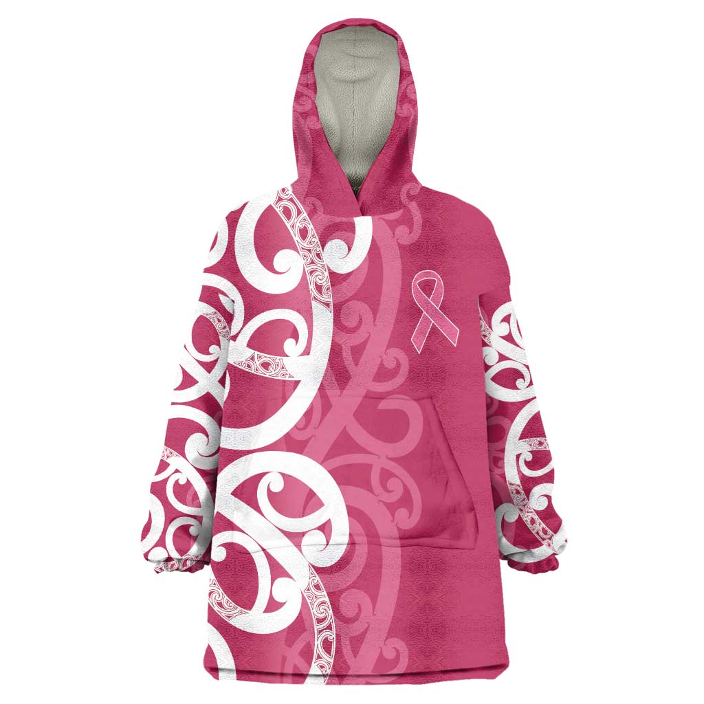 Breast Cancer Awareness Maori Wearable Blanket Hoodie Koru Kowhaiwhai - Polynesian Pride