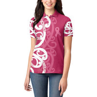 Breast Cancer Awareness Maori Women Polo Shirt Koru Kowhaiwhai - Polynesian Pride