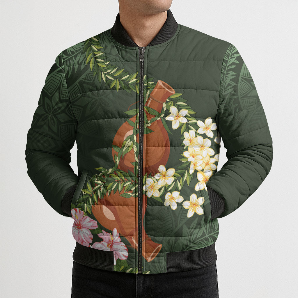 Aloha Hawaii Ipu Gourd Mix Maile Lei Bomber Puffer Jacket Sage Green LT7 - Polynesian Pride