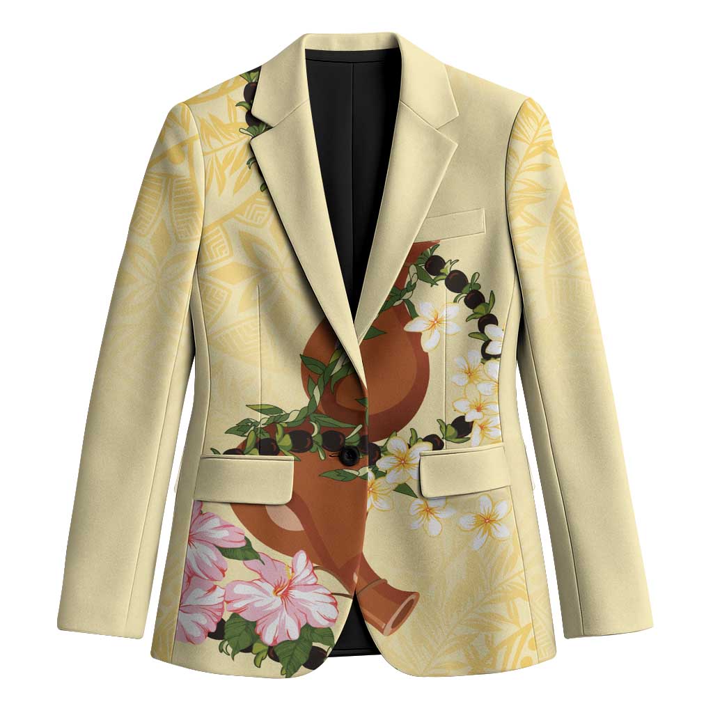 Aloha Hawaii Ipu Gourd Mix Kukui Nut Lei Blazer Lemon Yellow LT7 Unisex Lemon Yellow - Polynesian Pride