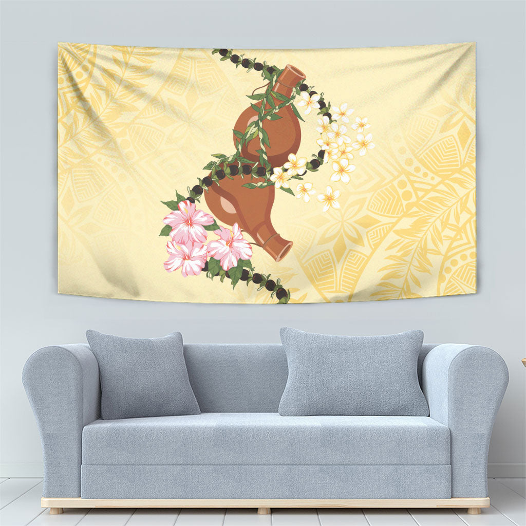 Aloha Hawaii Ipu Gourd Mix Kukui Nut Lei Tapestry Lemon Yellow LT7 - Polynesian Pride