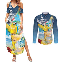 Funny Tropical Christmas Couples Matching Summer Maxi Dress and Long Sleeve Button Shirt Tis The Season To Get Tipsy