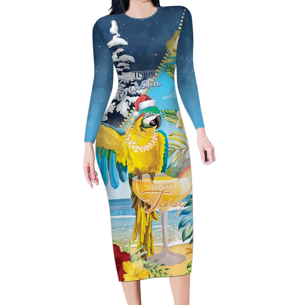 Funny Tropical Christmas Family Matching Long Sleeve Bodycon Dress and Hawaiian Shirt Tis The Season To Get Tipsy