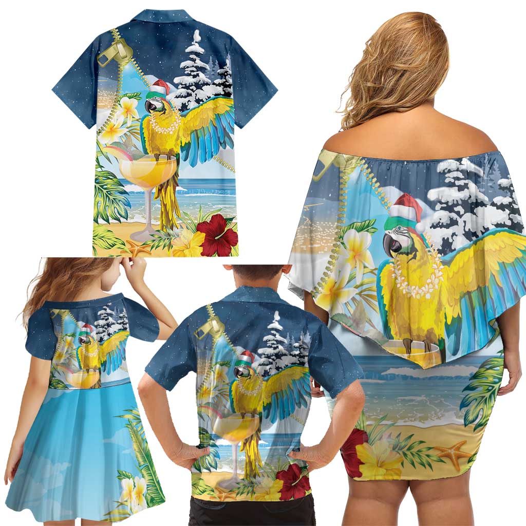Funny Tropical Christmas Family Matching Off Shoulder Short Dress and Hawaiian Shirt Tis The Season To Get Tipsy