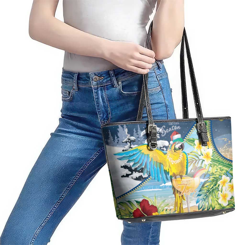 Funny Tropical Christmas Leather Tote Bag Tis The Season To Get Tipsy