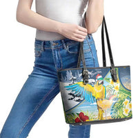 Funny Tropical Christmas Leather Tote Bag Tis The Season To Get Tipsy