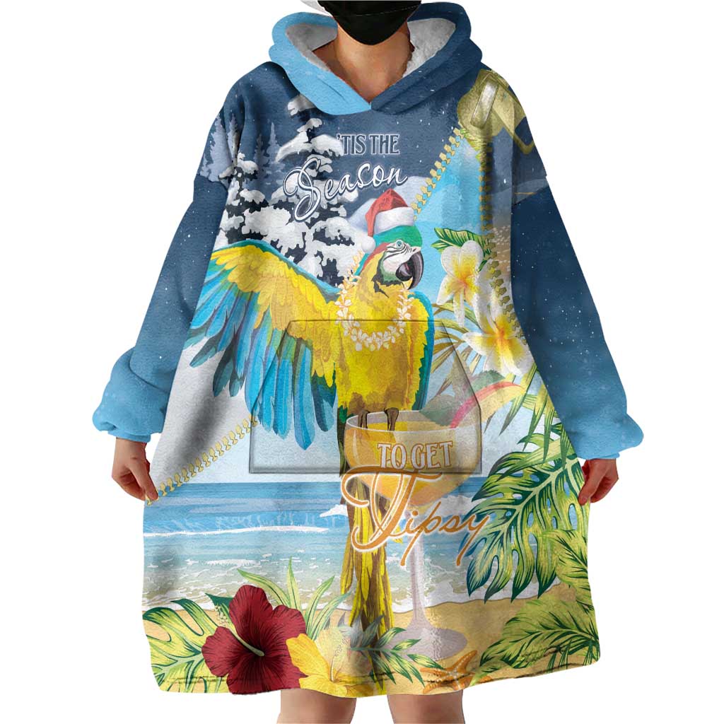 Funny Tropical Christmas Wearable Blanket Hoodie Tis The Season To Get Tipsy