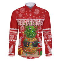 Hawaii Pineapple Christmas Family Matching Summer Maxi Dress and Hawaiian Shirt Mele Kalikimaka LT7 Dad's Shirt - Long Sleeve Red - Polynesian Pride