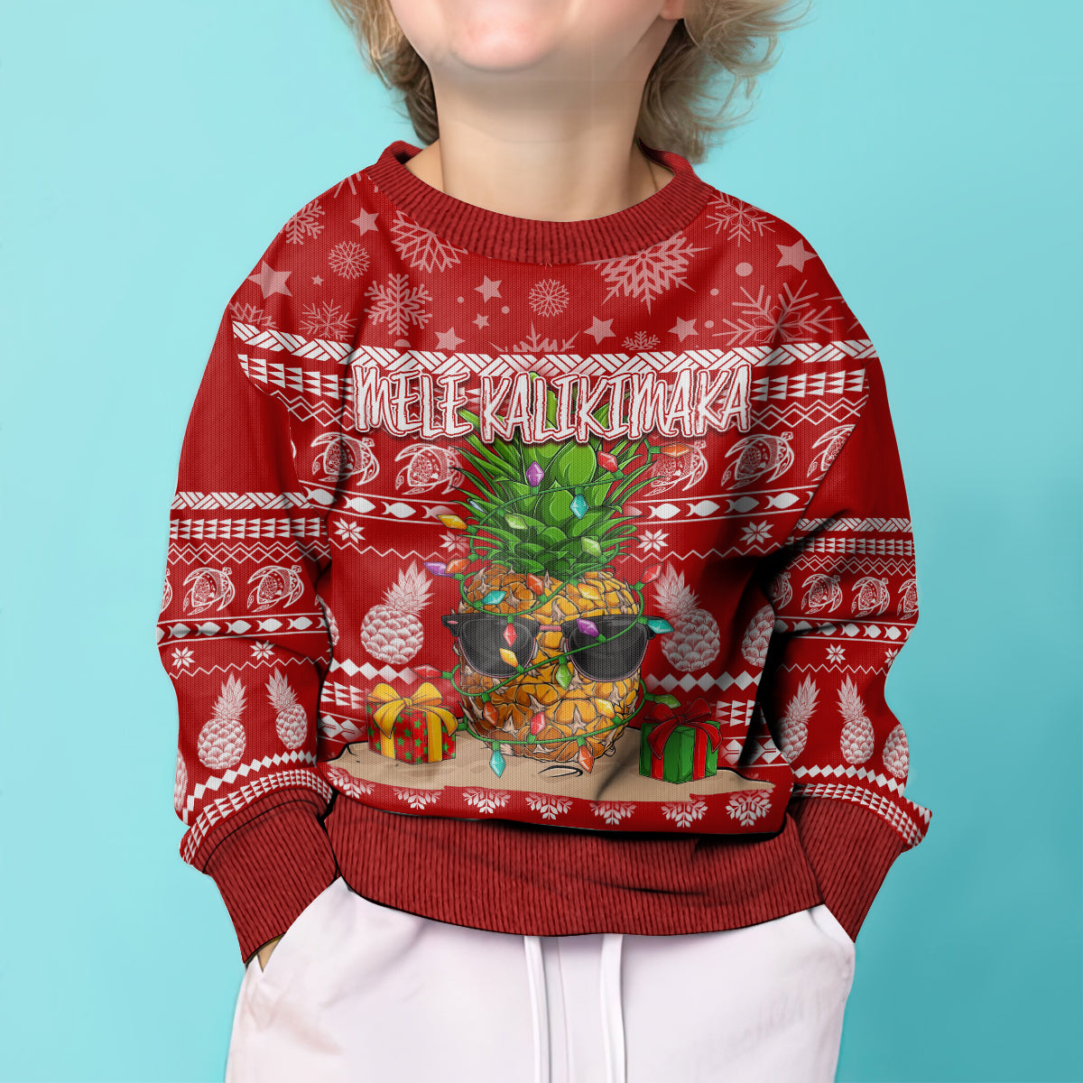 Hawaii Pineapple Christmas Kid Ugly Christmas Sweater Mele Kalikimaka LT7 - Polynesian Pride