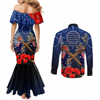 Anzac Couples Matching Mermaid Dress and Long Sleeve Button Shirt Ausralia Aboriginal Mix New Zealand Slouch Hats LT7 - Polynesian Pride