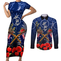 Anzac Couples Matching Short Sleeve Bodycon Dress and Long Sleeve Button Shirt Ausralia Aboriginal Mix New Zealand Slouch Hats LT7 Blue - Polynesian Pride