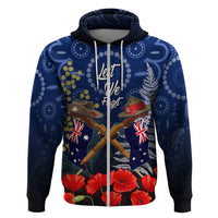 Anzac Hoodie Ausralia Aboriginal Mix New Zealand Slouch Hats LT7 Zip Hoodie Blue - Polynesian Pride