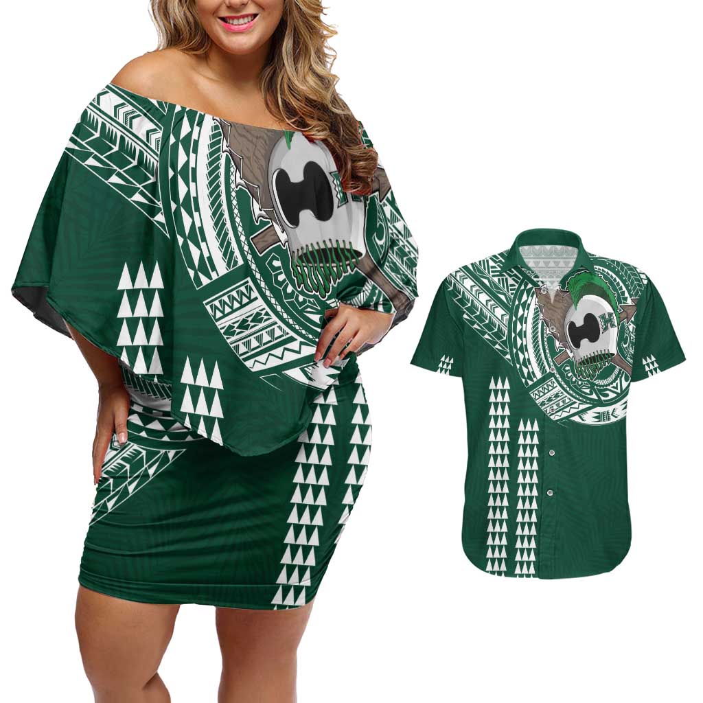 Hawaii Rainbow Warriors Personalized Couples Matching Off Shoulder Short Dress and Hawaiian Shirt Kakau Ikakai Laau Pama