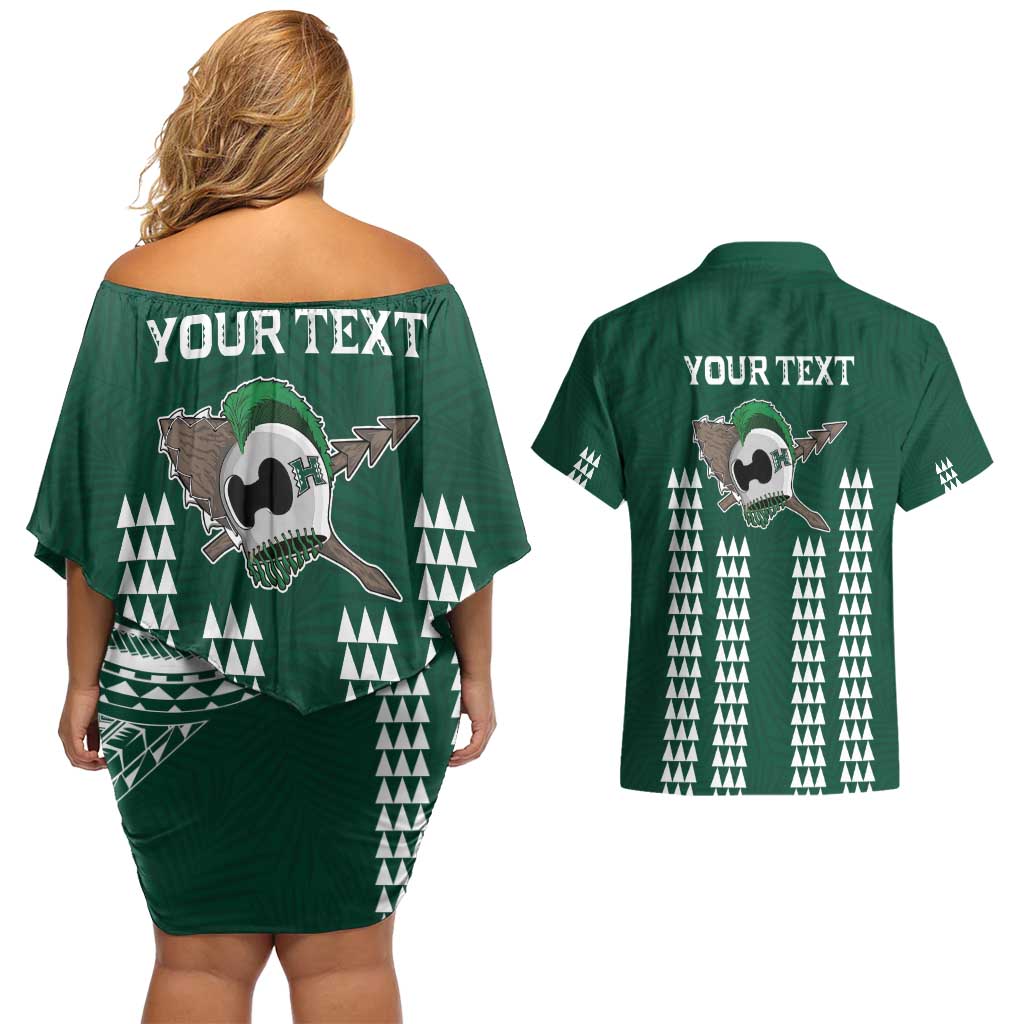 Hawaii Rainbow Warriors Personalized Couples Matching Off Shoulder Short Dress and Hawaiian Shirt Kakau Ikakai Laau Pama