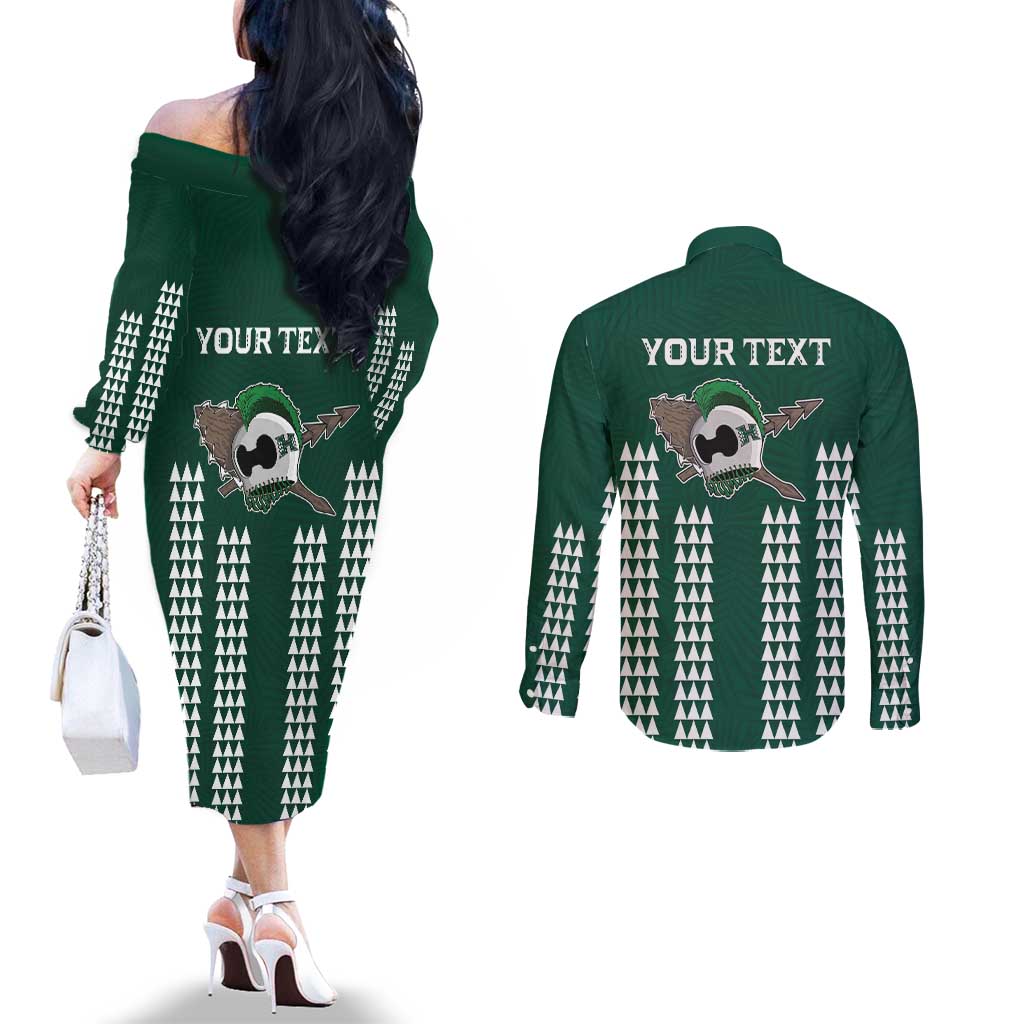 Hawaii Rainbow Warriors Personalized Couples Matching Off The Shoulder Long Sleeve Dress and Long Sleeve Button Shirt Kakau Ikakai Laau Pama