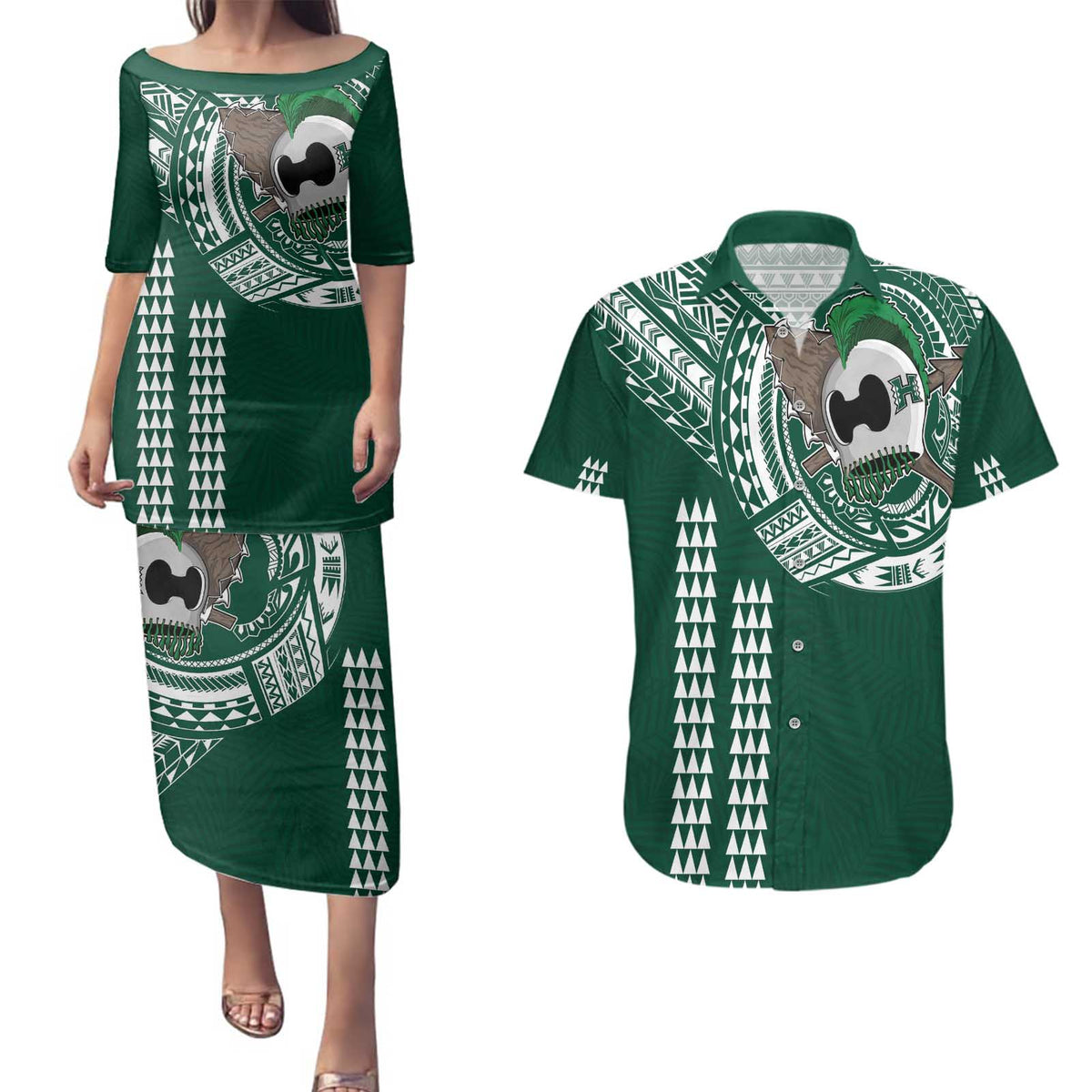 Hawaii Rainbow Warriors Personalized Couples Matching Puletasi and Hawaiian Shirt Kakau Ikakai Laau Pama