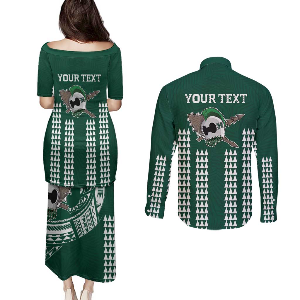Hawaii Rainbow Warriors Personalized Couples Matching Puletasi and Long Sleeve Button Shirt Kakau Ikaika Laau Pama LT7 - Polynesian Pride