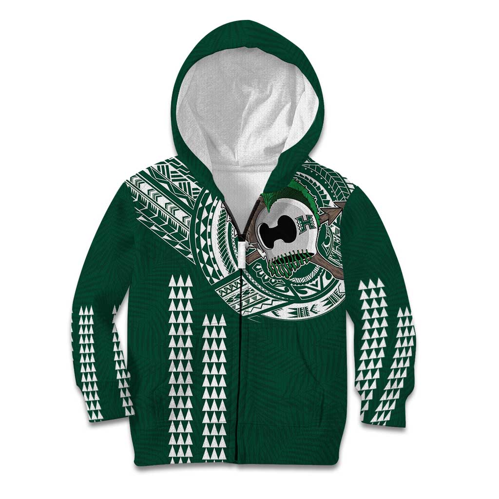 Hawaii Rainbow Warriors Personalized Kid Hoodie Kakau Ikaika Laau Pama LT7 Zip Hoodie Green - Polynesian Pride