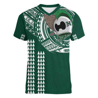 Hawaii Rainbow Warriors Personalized Women V-Neck T-Shirt Kakau Ikaika Laau Pama LT7 Female Green - Polynesian Pride