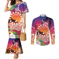Kia Orana Cook Islands Couples Matching Mermaid Dress and Long Sleeve Button Shirt Sunset Dream LT7 Art - Polynesian Pride