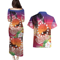 Kia Orana Cook Islands Couples Matching Puletasi and Hawaiian Shirt Sunset Dream
