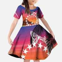 Kia Orana Cook Islands Family Matching Long Sleeve Bodycon Dress and Hawaiian Shirt Sunset Dream