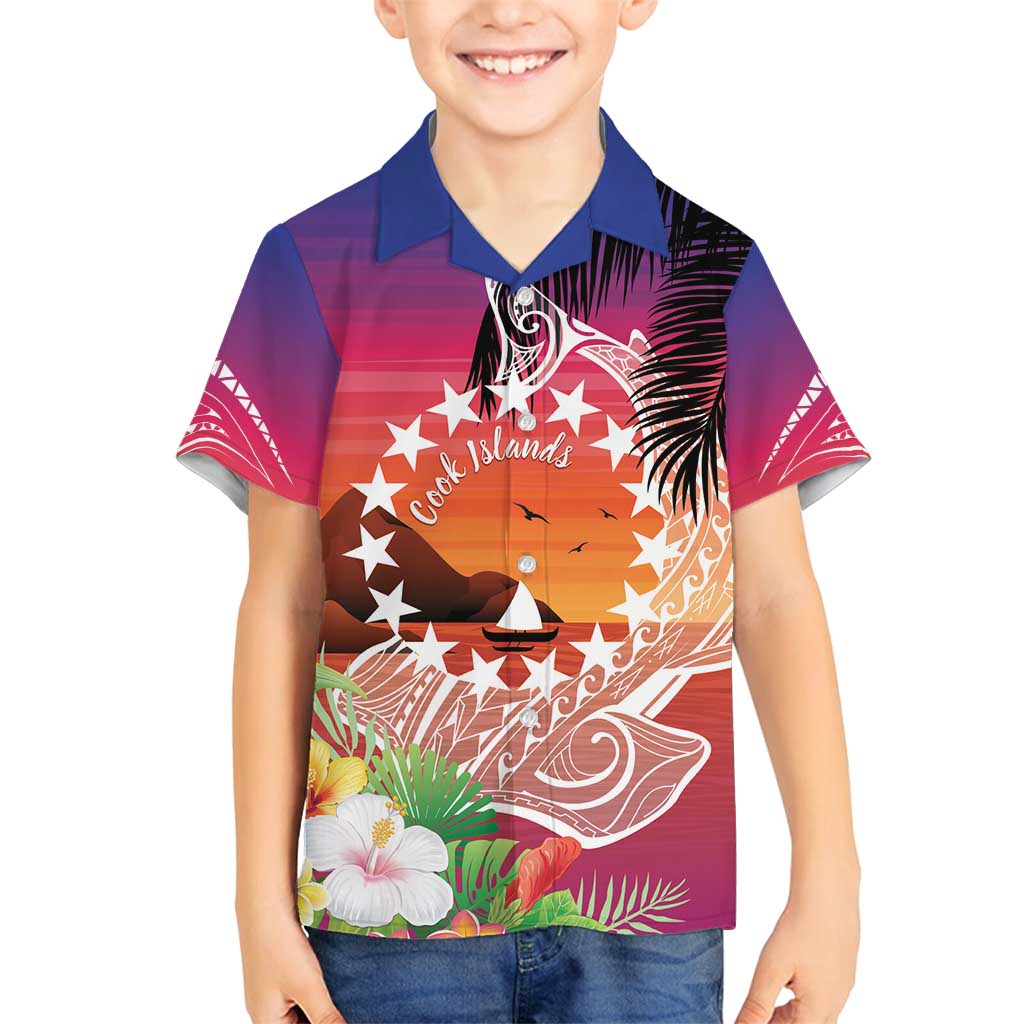 Kia Orana Cook Islands Family Matching Long Sleeve Bodycon Dress and Hawaiian Shirt Sunset Dream