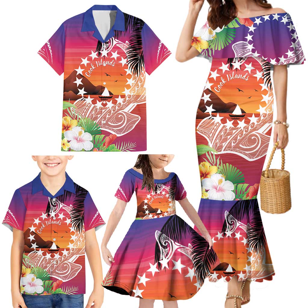 Kia Orana Cook Islands Family Matching Mermaid Dress and Hawaiian Shirt Sunset Dream