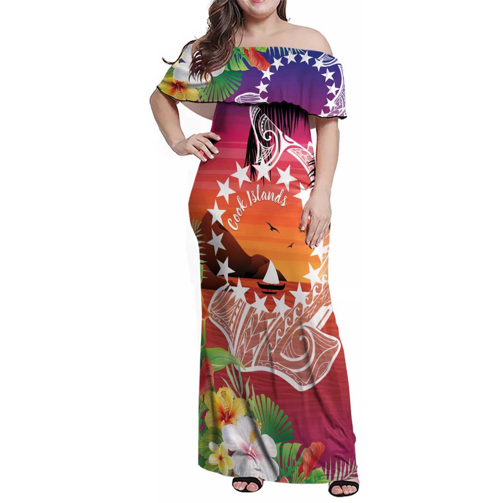 Kia Orana Cook Islands Family Matching Off Shoulder Maxi Dress and Hawaiian Shirt Sunset Dream