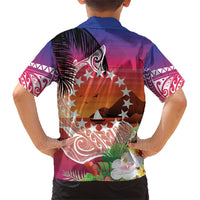 Kia Orana Cook Islands Family Matching Short Sleeve Bodycon Dress and Hawaiian Shirt Sunset Dream