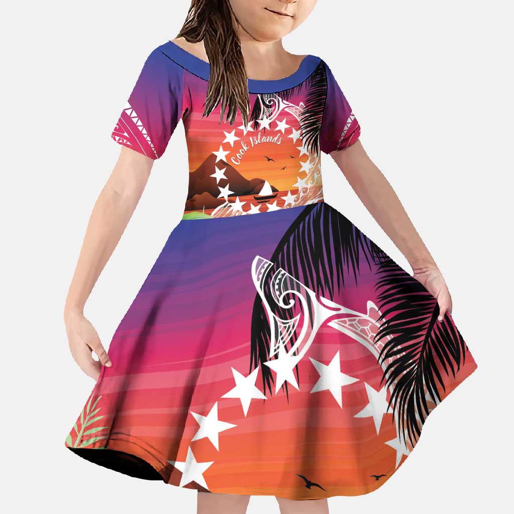 Kia Orana Cook Islands Family Matching Short Sleeve Bodycon Dress and Hawaiian Shirt Sunset Dream
