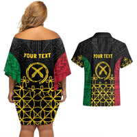 Vanuatu Indipendens Dei Couples Matching Off Shoulder Short Dress and Hawaiian Shirt Tribal Sand Drawing