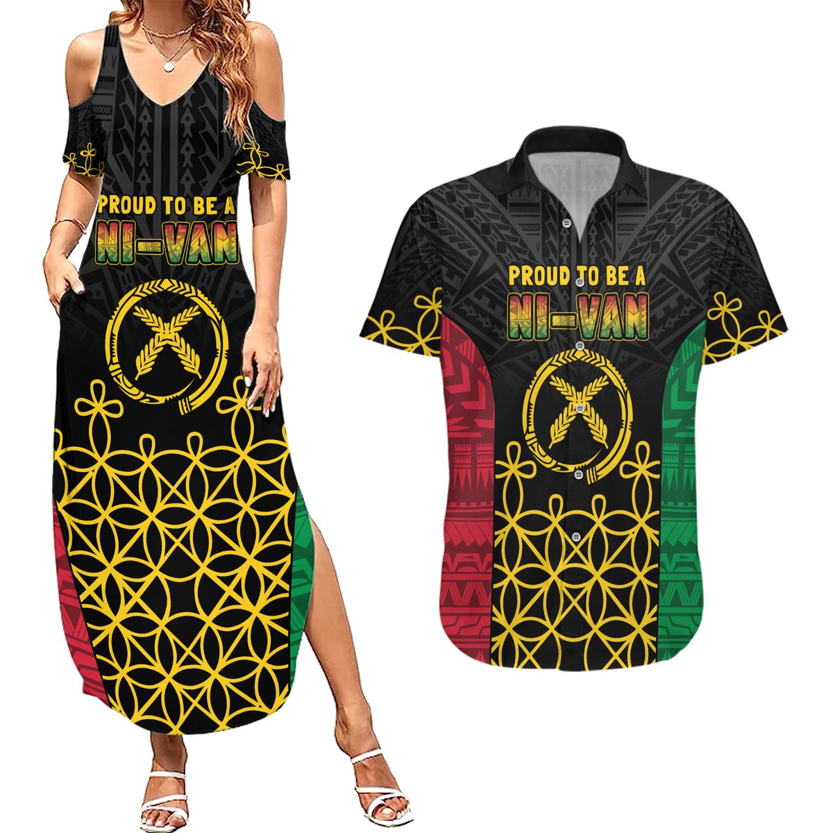 Vanuatu Indipendens Dei Couples Matching Summer Maxi Dress and Hawaiian Shirt Tribal Sand Drawing