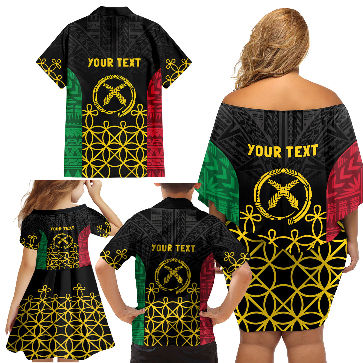 Vanuatu Indipendens Dei Family Matching Off Shoulder Short Dress and Hawaiian Shirt Tribal Sand Drawing