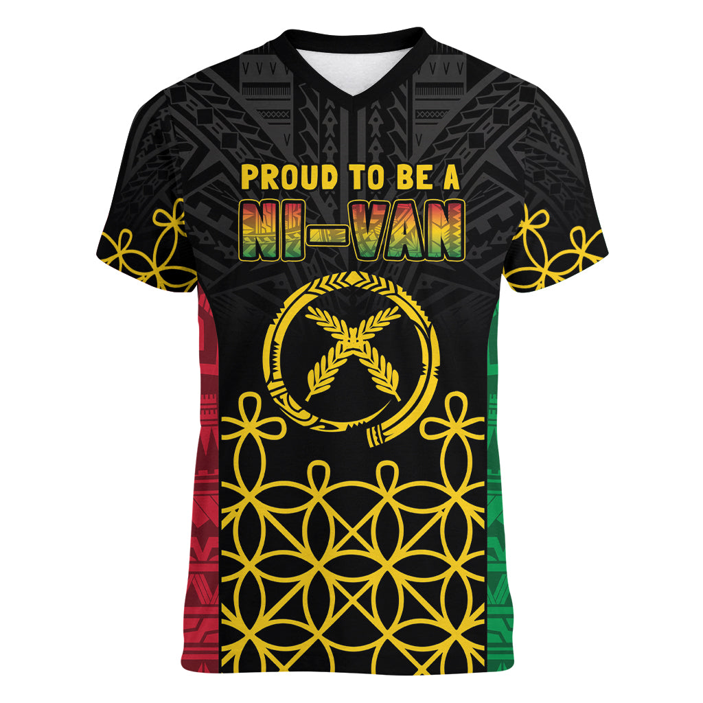 Vanuatu Indipendens Dei Women V-Neck T-Shirt Tribal Sand Drawing