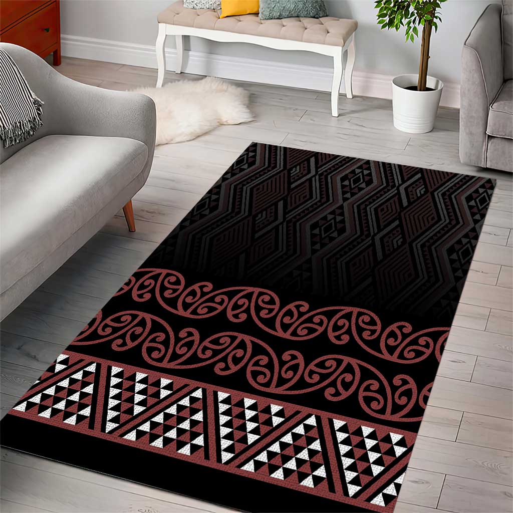 Maori Taniko Patterns Area Rug Brown Niho Taniwha Mix Paatiki Motifs