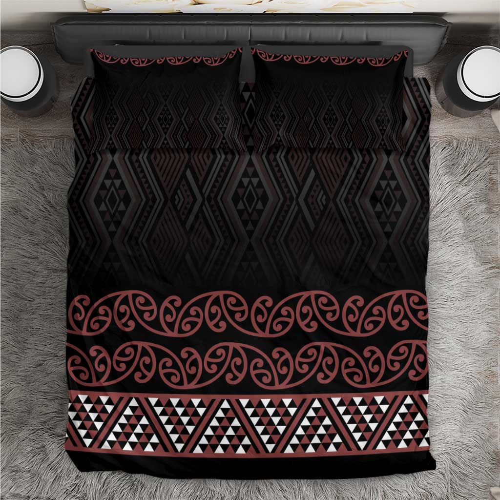 Maori Taniko Patterns Bedding Set Brown Niho Taniwha Mix Paatiki Motifs