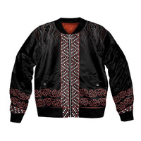 Maori Taniko Patterns Bomber Jacket Brown Niho Taniwha Mix Paatiki Motifs