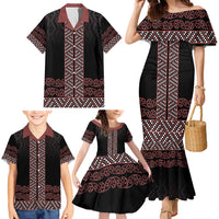 Maori Taniko Patterns Family Matching Mermaid Dress and Hawaiian Shirt Brown Niho Taniwha Mix Paatiki Motifs